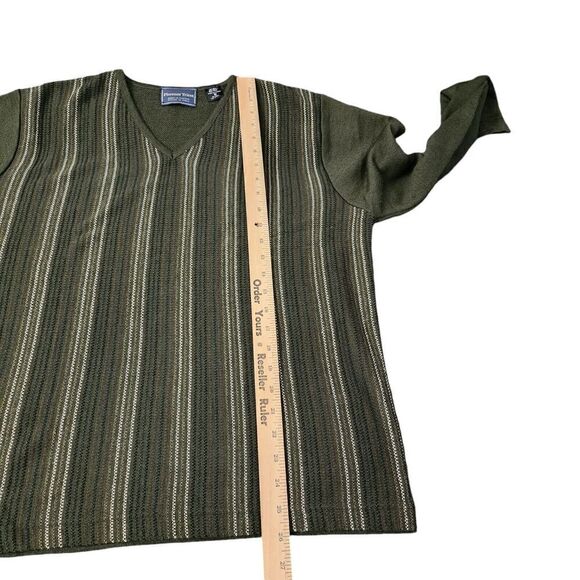 Florence Tricot Sweater Mens Medium Green Striped V-Neck Wool‎ Knit Pullover - Picture 8 of 8